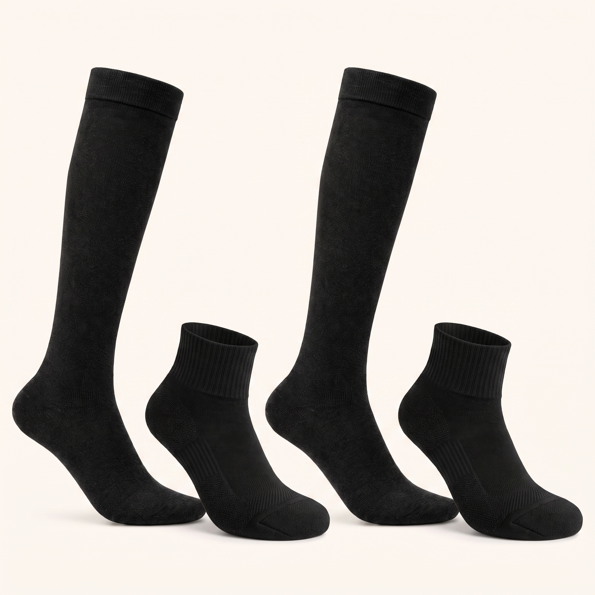 Compression Bundle All Black - 2 knee-high and 2 ankle in black